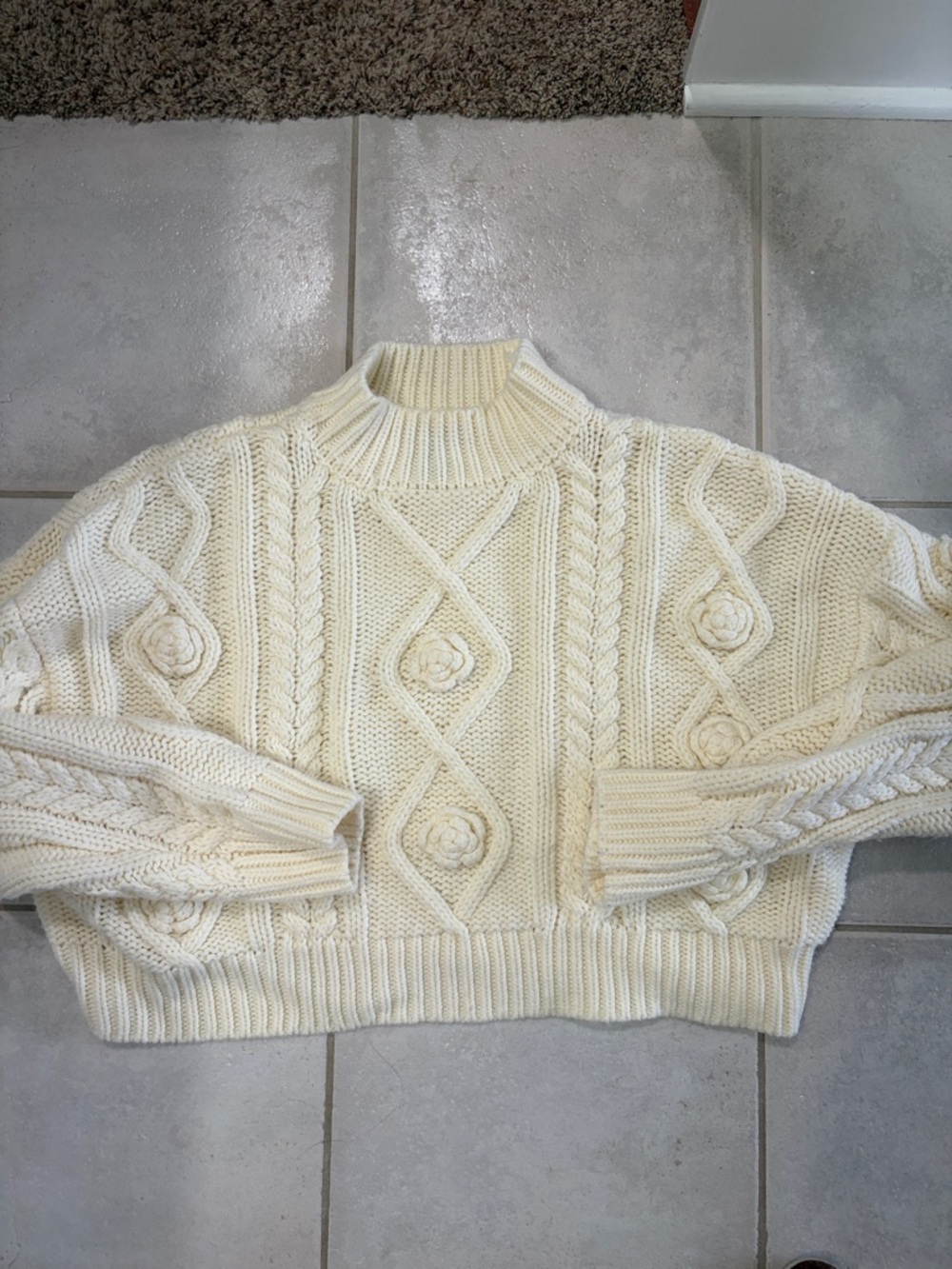 Forever 21 Cream Cable Knit Turtleneck Sweater